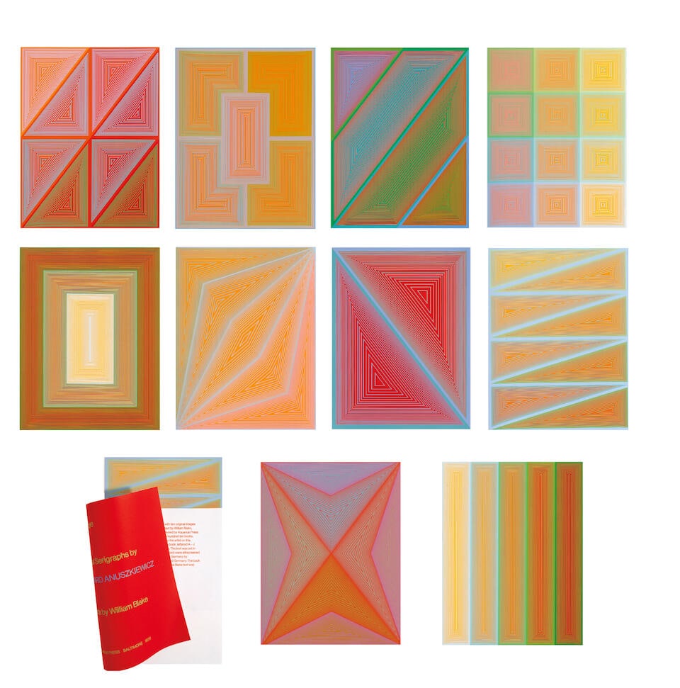 Richard Anuszkiewicz (American, 1930-2020) Inward Eye The complete portfolio, 1970, comprising 1...: Richard Anuszkiewicz (American, 1930-2020) Inward Eye The complete portfolio, 1970, comprising 11 screenprints in colours, on wove paper, with title page, text by William Blake and justification pages
