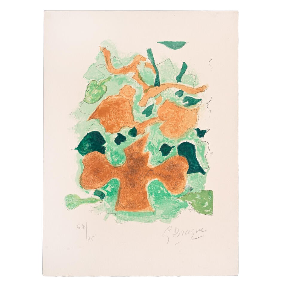 Georges Braque (French, 1882-1963) La Fôret, from Lettera Amorosa Lithograph in colours, 19...: Georges Braque (French, 1882-1963) La Fôret, from Lettera Amorosa (Vallier 187) Lithograph in colours, 1963, on Arches wove paper, signed and numbered 64/75 in pencil (there were also 25 artist's