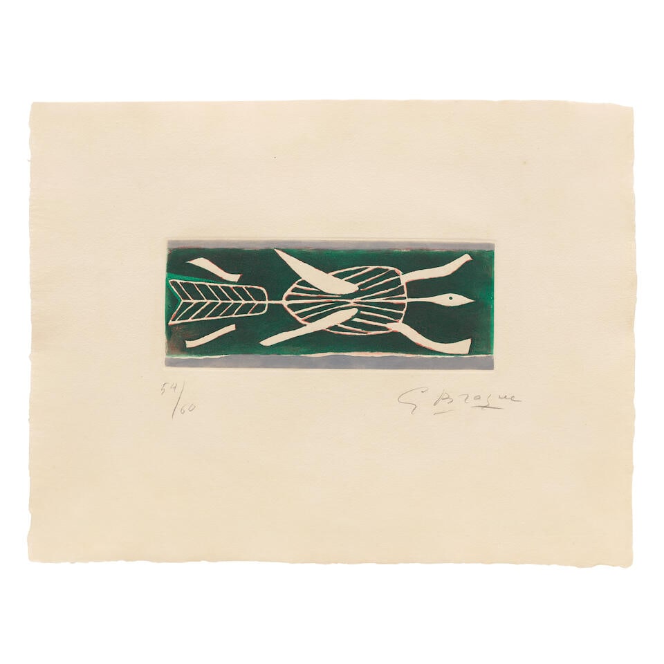 Georges Braque (French, 1882-1963) Thalassa I Etching in colours, 1959, on Auvregne wove paper, ...: Georges Braque (French, 1882-1963) Thalassa I (Vallier 139) Etching in colours, 1959, on Auvregne wove paper, signed and numbered 54/60 in pencil (there were also a few artist's proofs), printed by Al