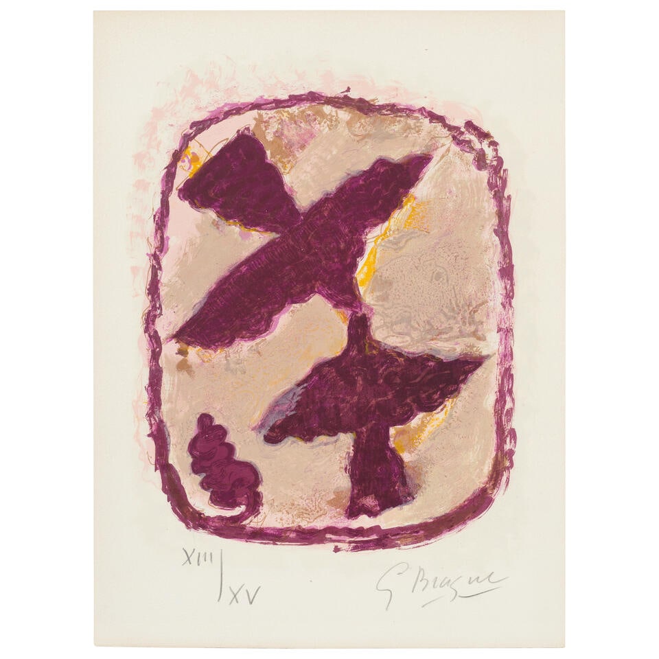 Georges Braque (French, 1882-1963) Oiseaux Fulgurants, from Lettera amorosa Lithograph in colour...: Georges Braque (French, 1882-1963) Oiseaux Fulgurants, from Lettera amorosa (Vallier 187) Lithograph in colours, 1963, on Arches wove paper, signed and numbered XIII/XV in pencil (there was also and e
