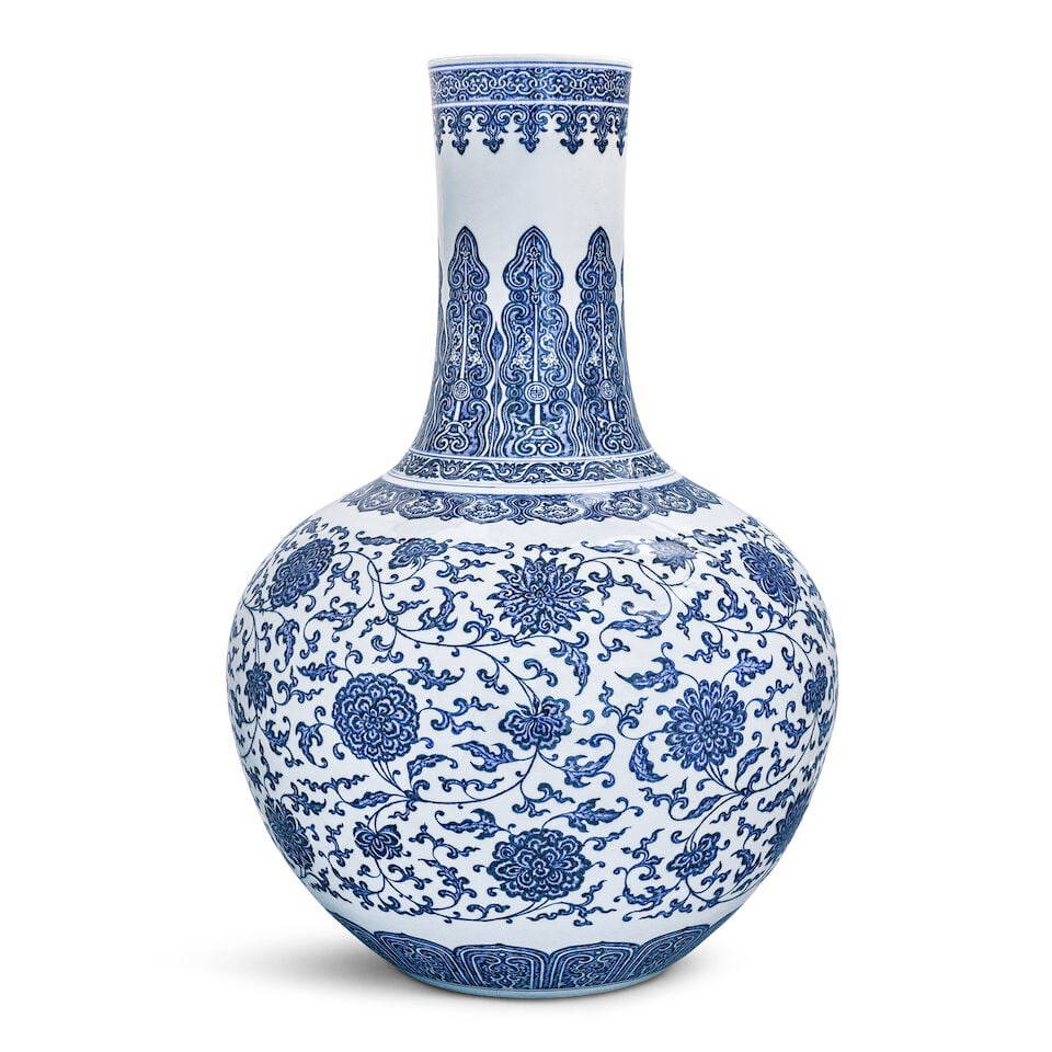 A BLUE AND WHITE MING-STYLE 'FLORAL' VASE, TIANQIUPING Yongzheng mark, 20th century