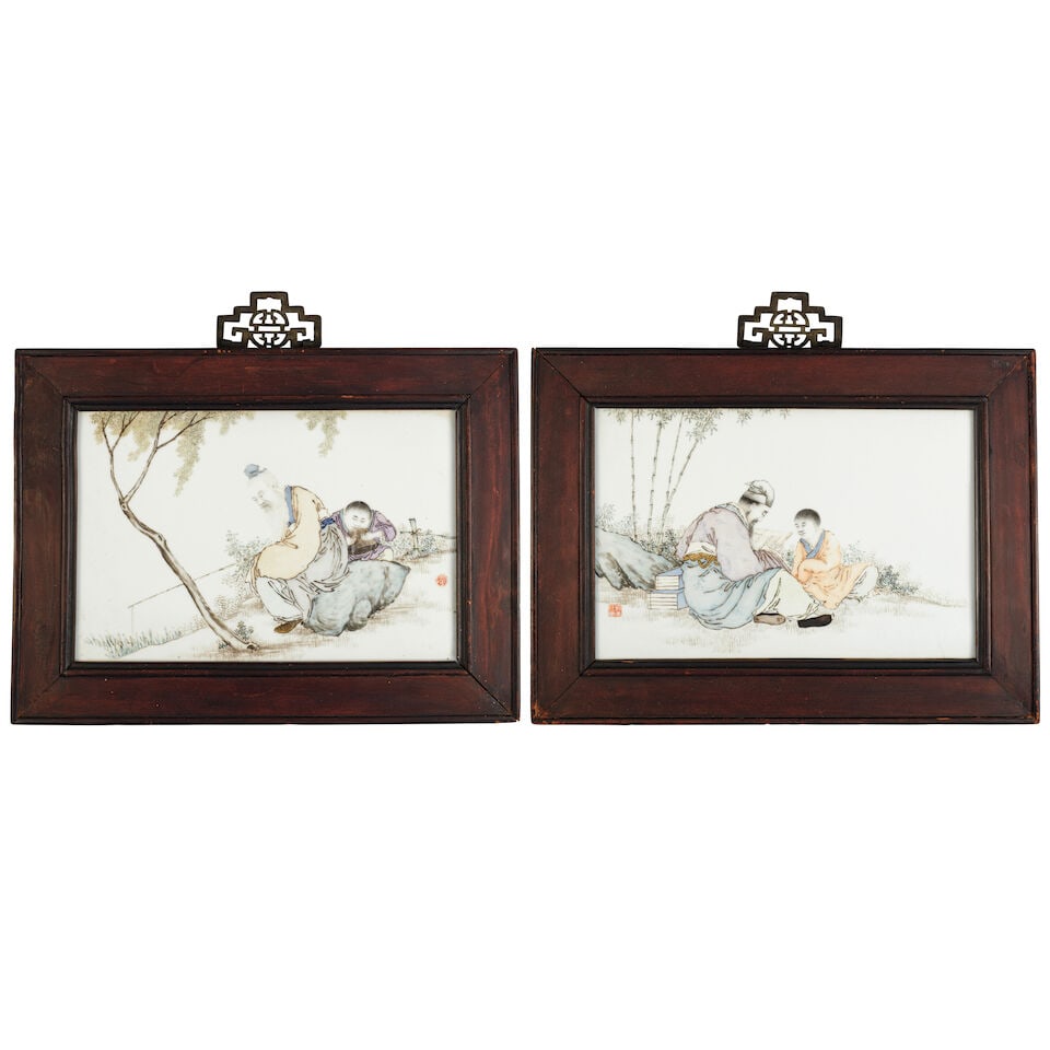 A PAIR OF FAMILLE-ROSE 'FIGURAL' PORCELAIN PLAQUES Republic period, by Liu Xiren (2)