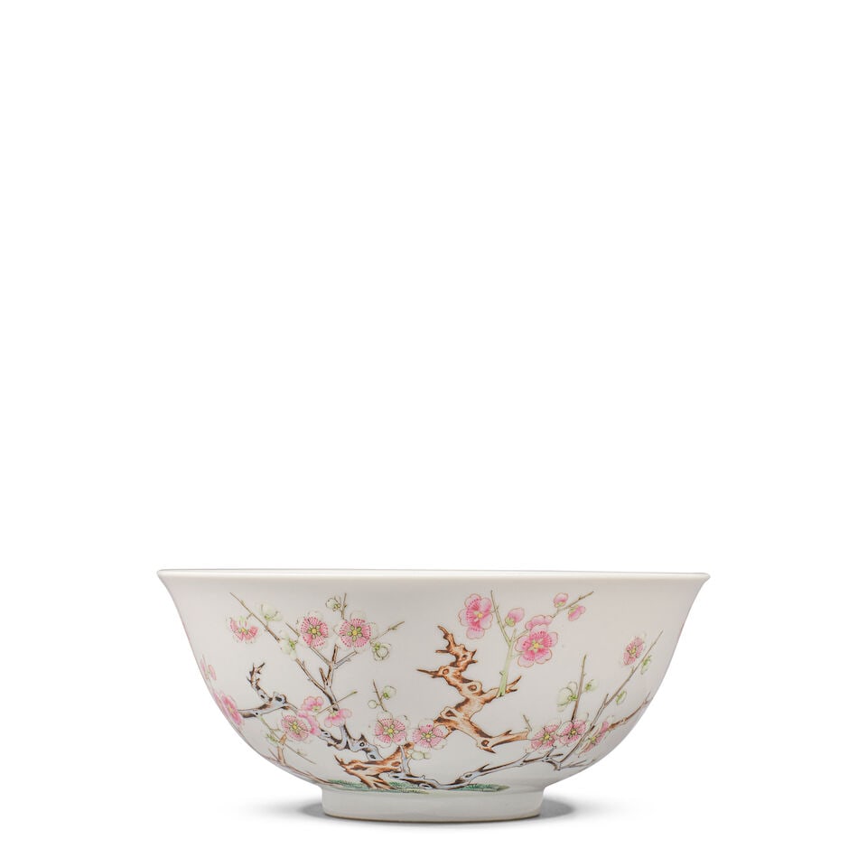 A FAMILLE-ROSE 'PRUNUS' BOWL Daoguang seal mark, Republic period (1 of 3)