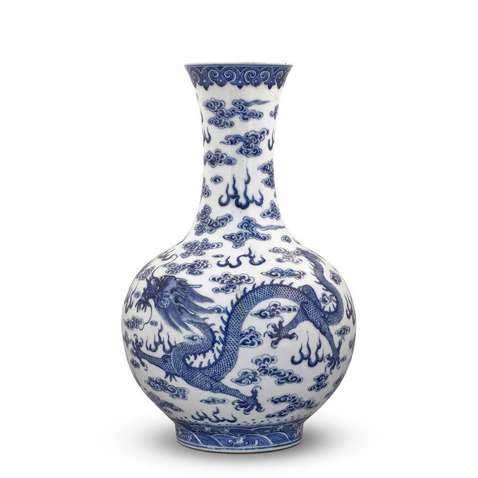 A BLUE AND WHITE 'DRAGON' BOTTLE VASE Qianlong seal mark, 20th century