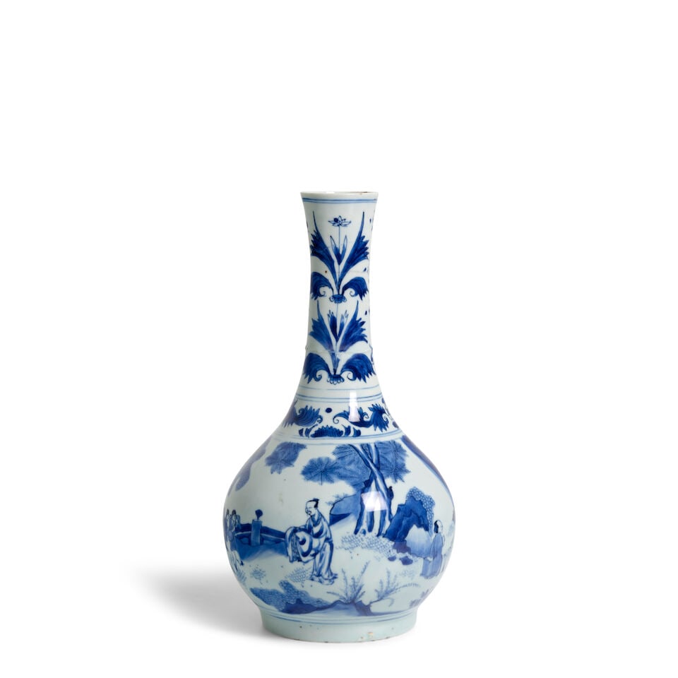 A BLUE AND WHITE 'FIGURAL' BOTTLE VASE Chongzhen period