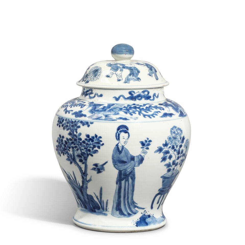 A BLUE AND WHITE 'LADIES' JAR AND COVER Kangxi period