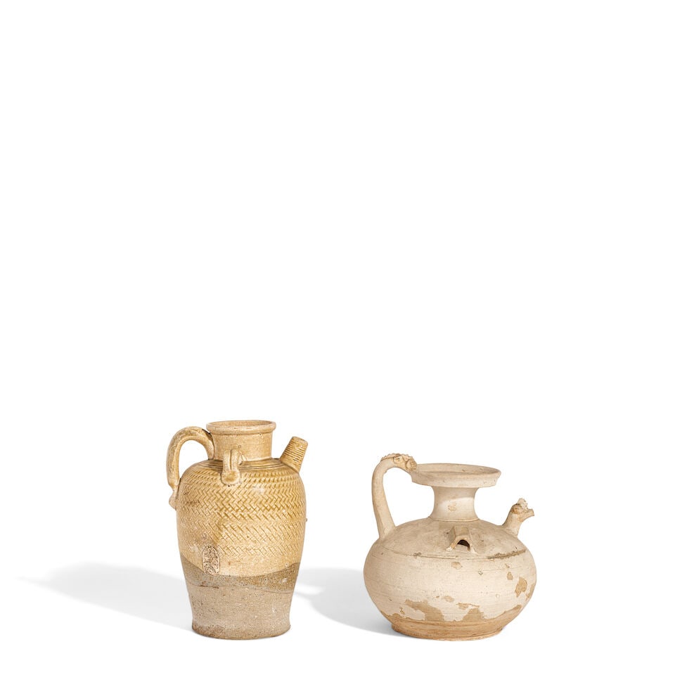 TWO EARLY GLAZED POTTERY EWERS Six dynasties (2)