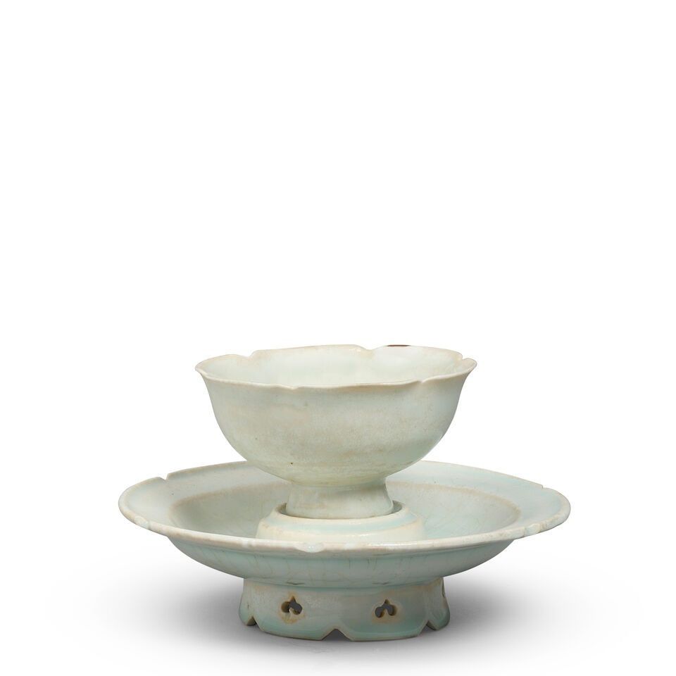 A QINGBAI-GLAZED PETAL-LOBED CUP AND STAND Song dynasty (2) (1 of 1)