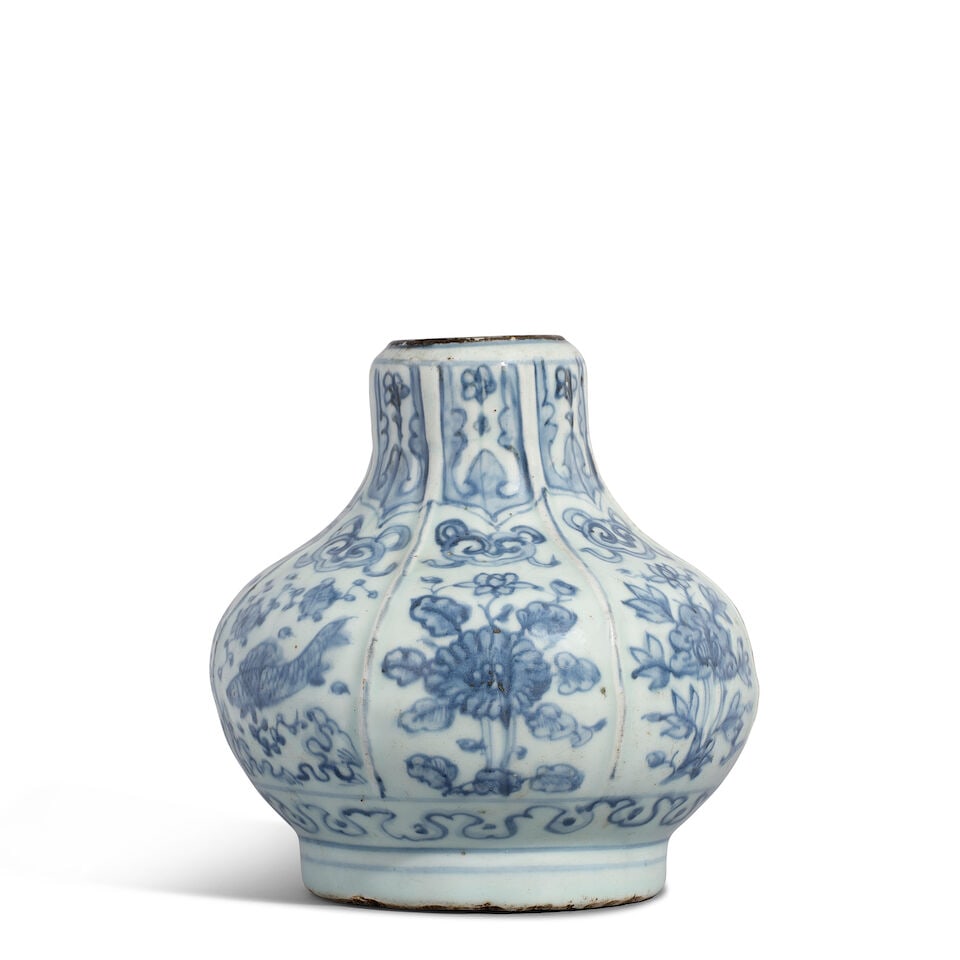 A BLUE AND WHITE 'FISH' BOTTLE VASE Ming dynasty (2) (1 of 1)