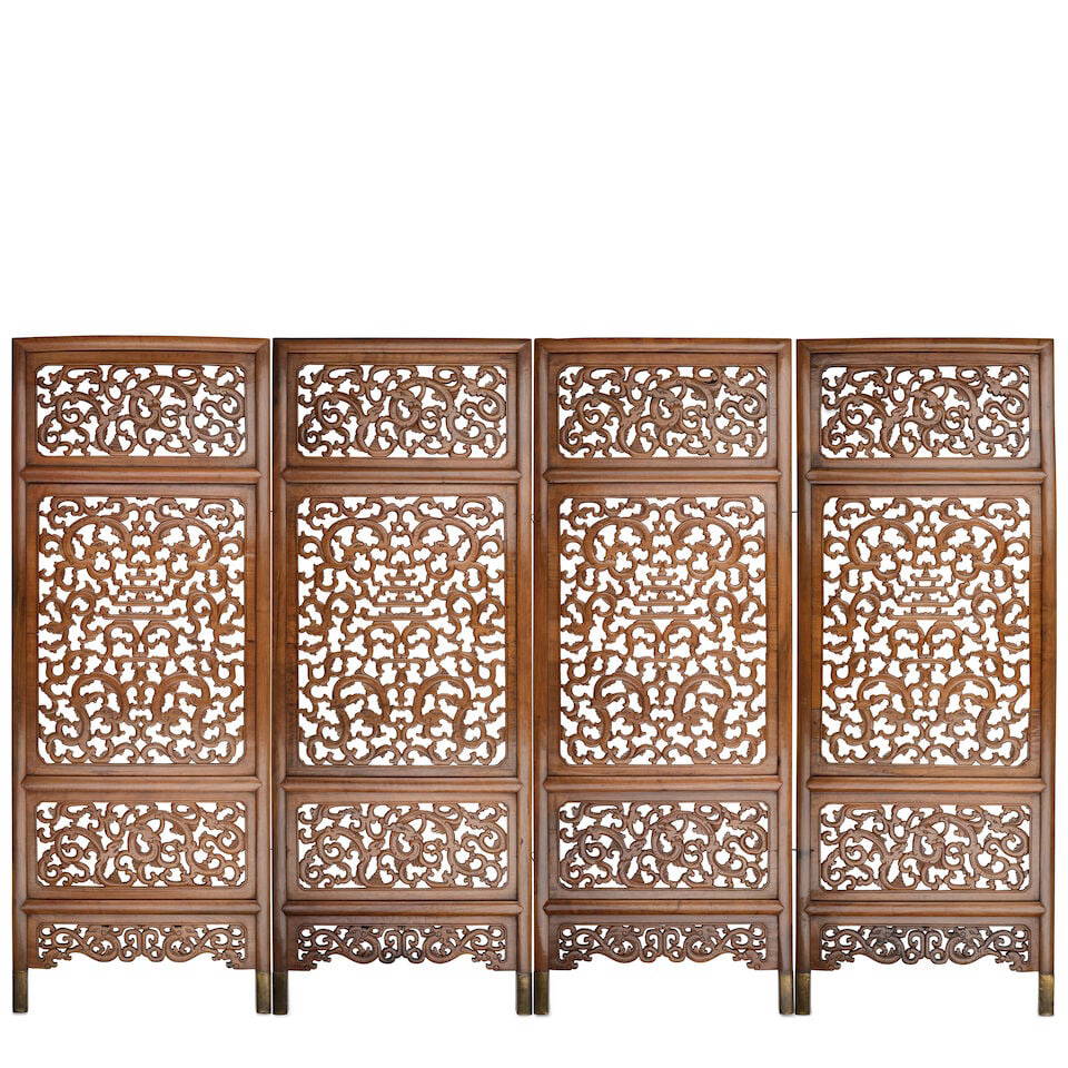 A FOUR-PANEL 'DRAGON' OPENWORK WOOD SCREEN 18th/19th century