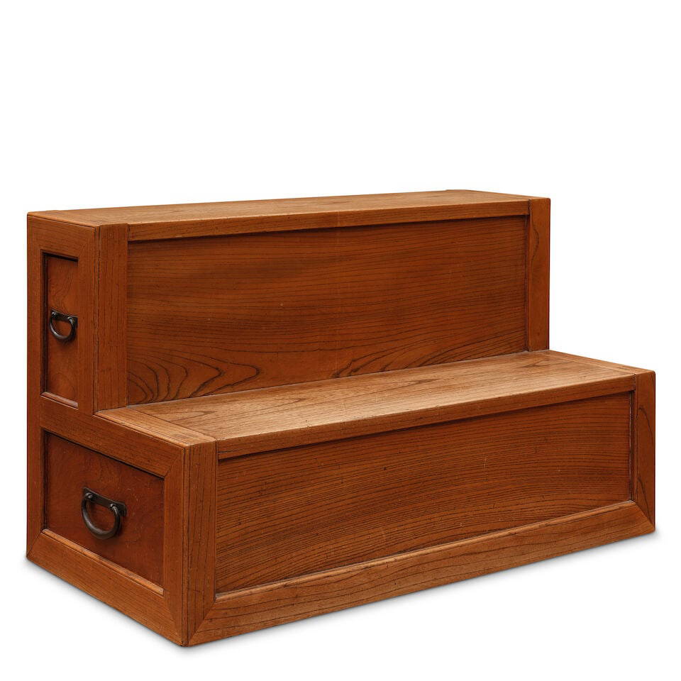 A KEYAKI WOOD STEPPED KAIDAN TANSU Showa era (1926-1989), 20th century