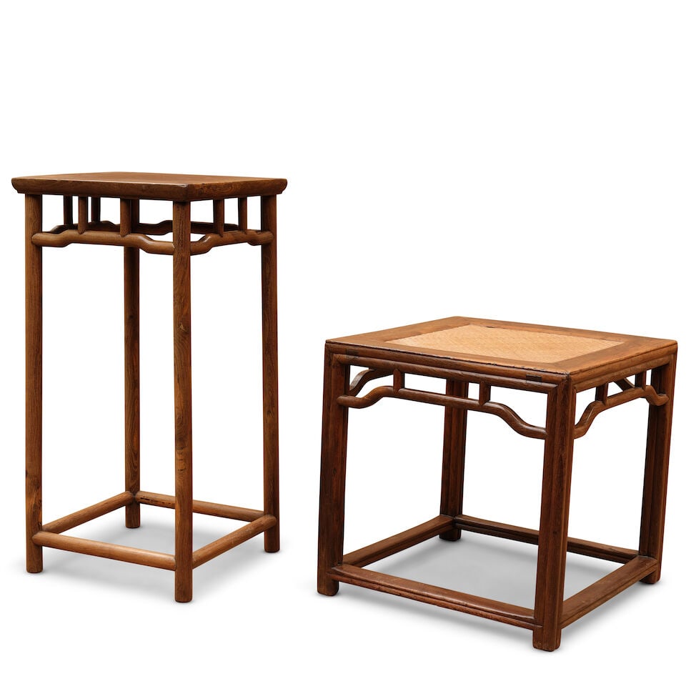 A HARDWOOD STOOL AND A HARDWOOD STAND 19th century (2)