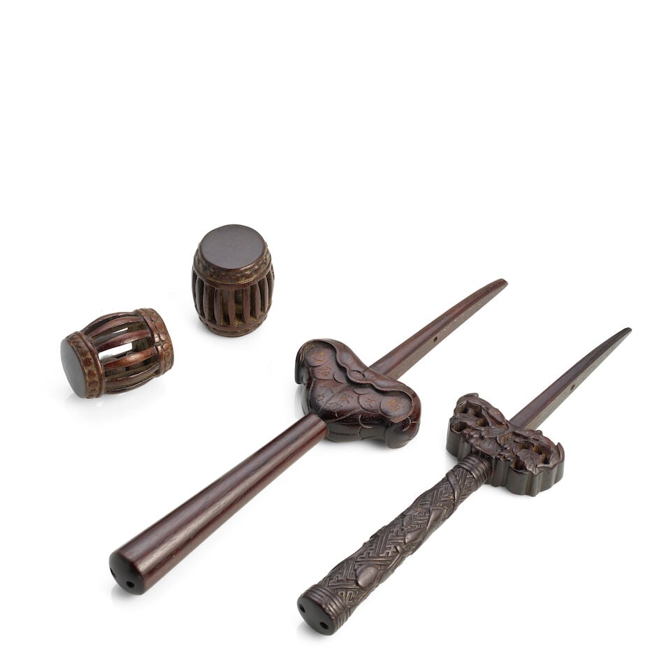 A GROUP OF FOUR CARVED ZITAN ARTICLES Late Qing dynasty/Republic period (4)