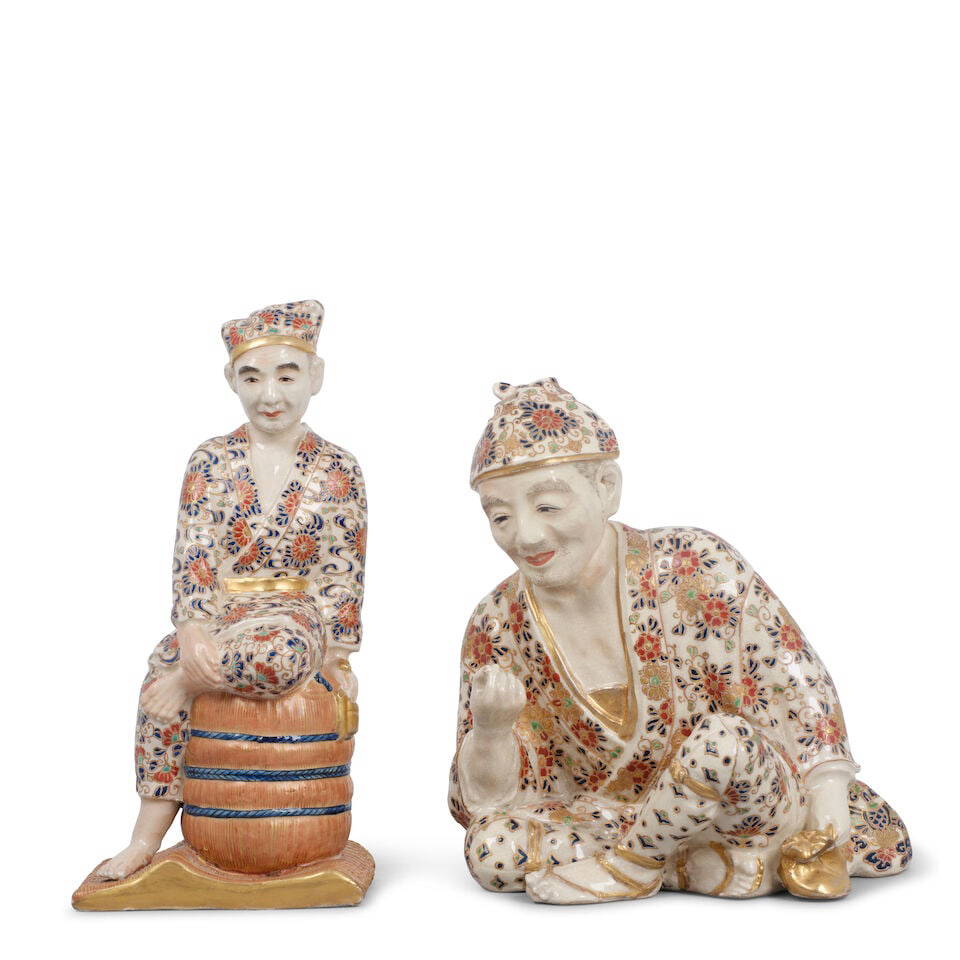 KIZAN (ACTIVE CIRCA LATE 19TH CENTURY) Two Japanese Gilt Polychrome Satsuma Figures of Men Meiji...