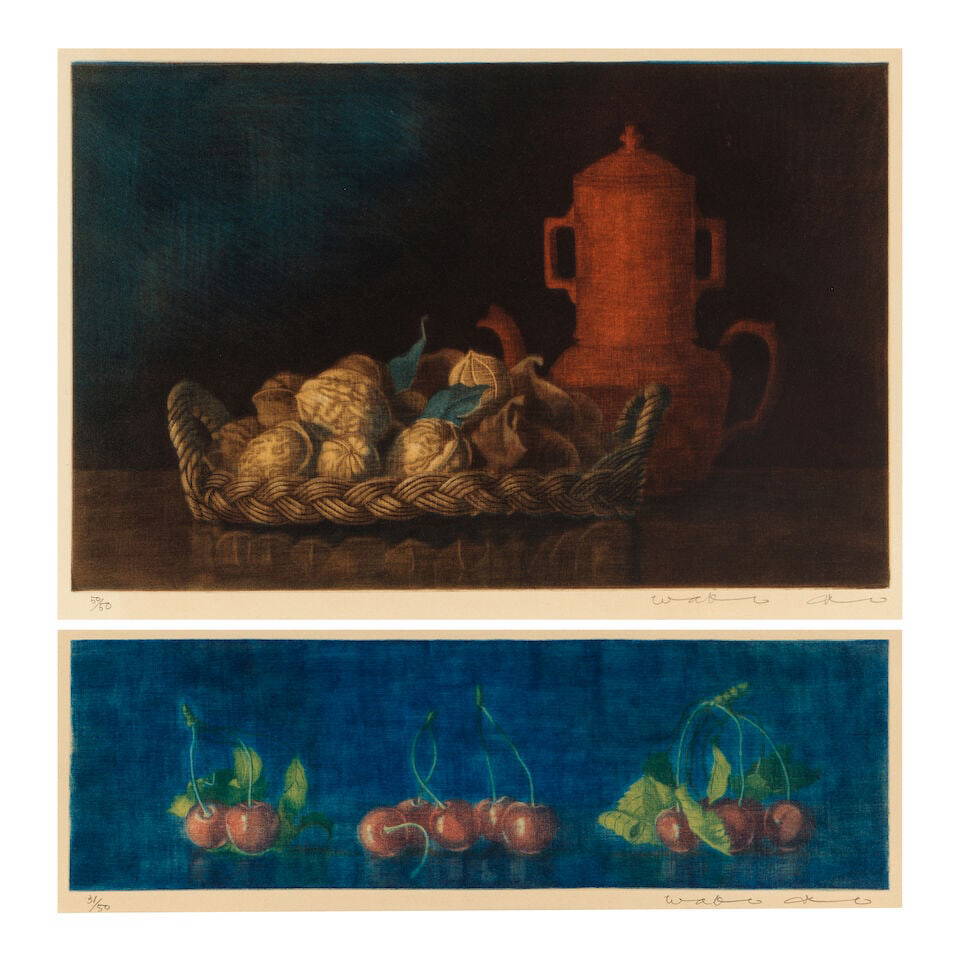 WAKO ITO (BORN 1945) A Group of 17 Framed Japanese Mezzotints of Still Lifes Showa (1926-1989) o...
