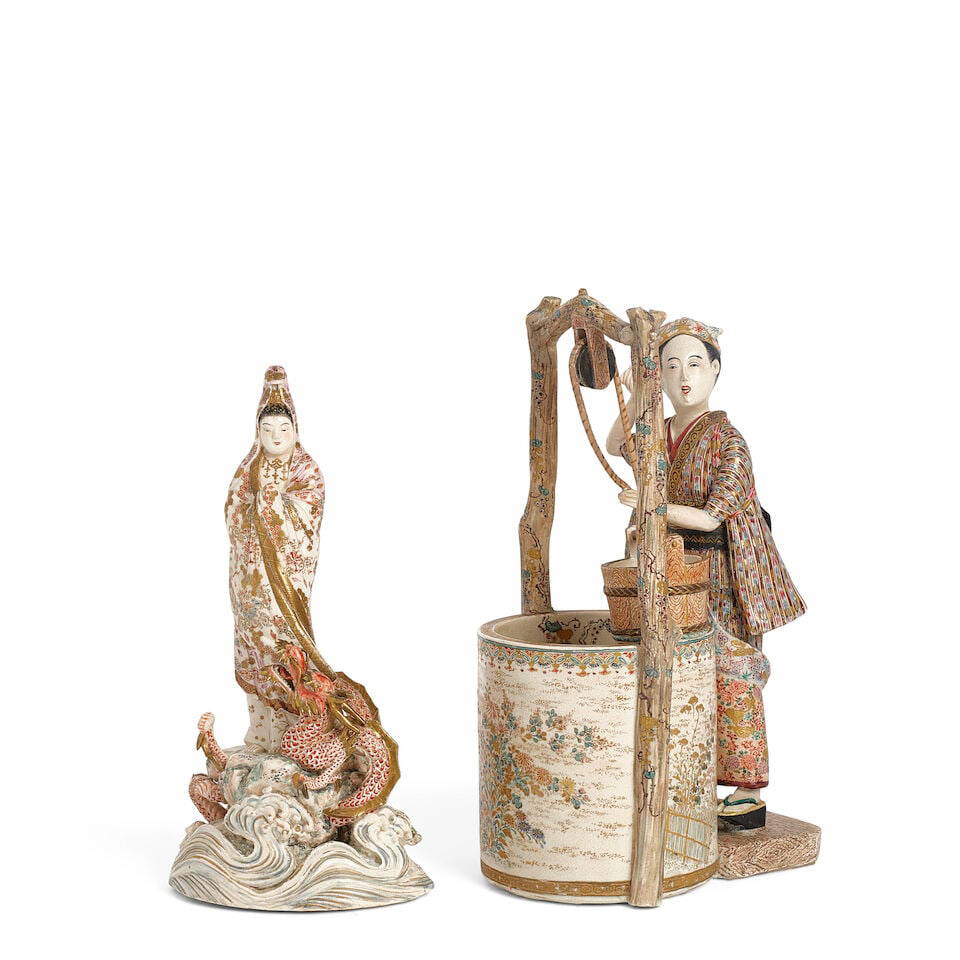 TWO JAPANESE GILT POLYCHROME SATSUMA FIGURES Meiji era (1868-1912), circa 1900 (2)