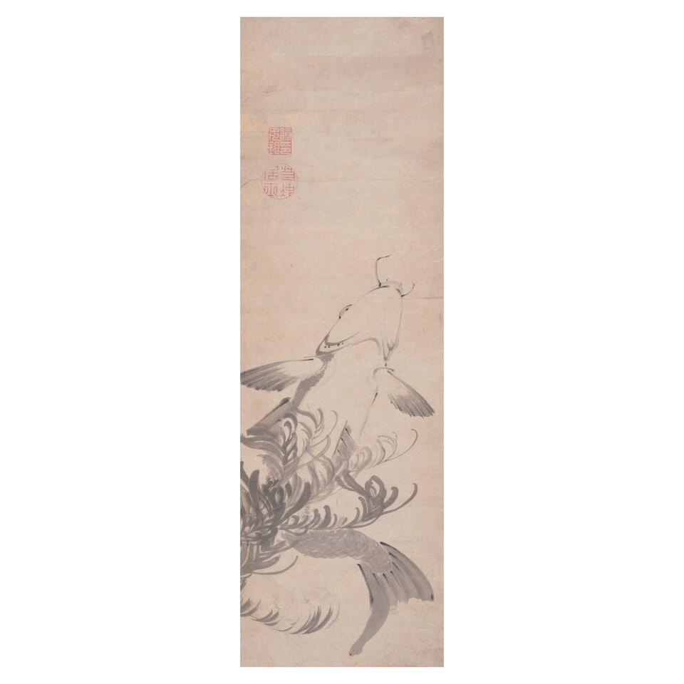 ITŌ JAKUCHŪ (1716-1800) A Japanese Hanging Scroll Painting of a Swimming Carp Edo peri...