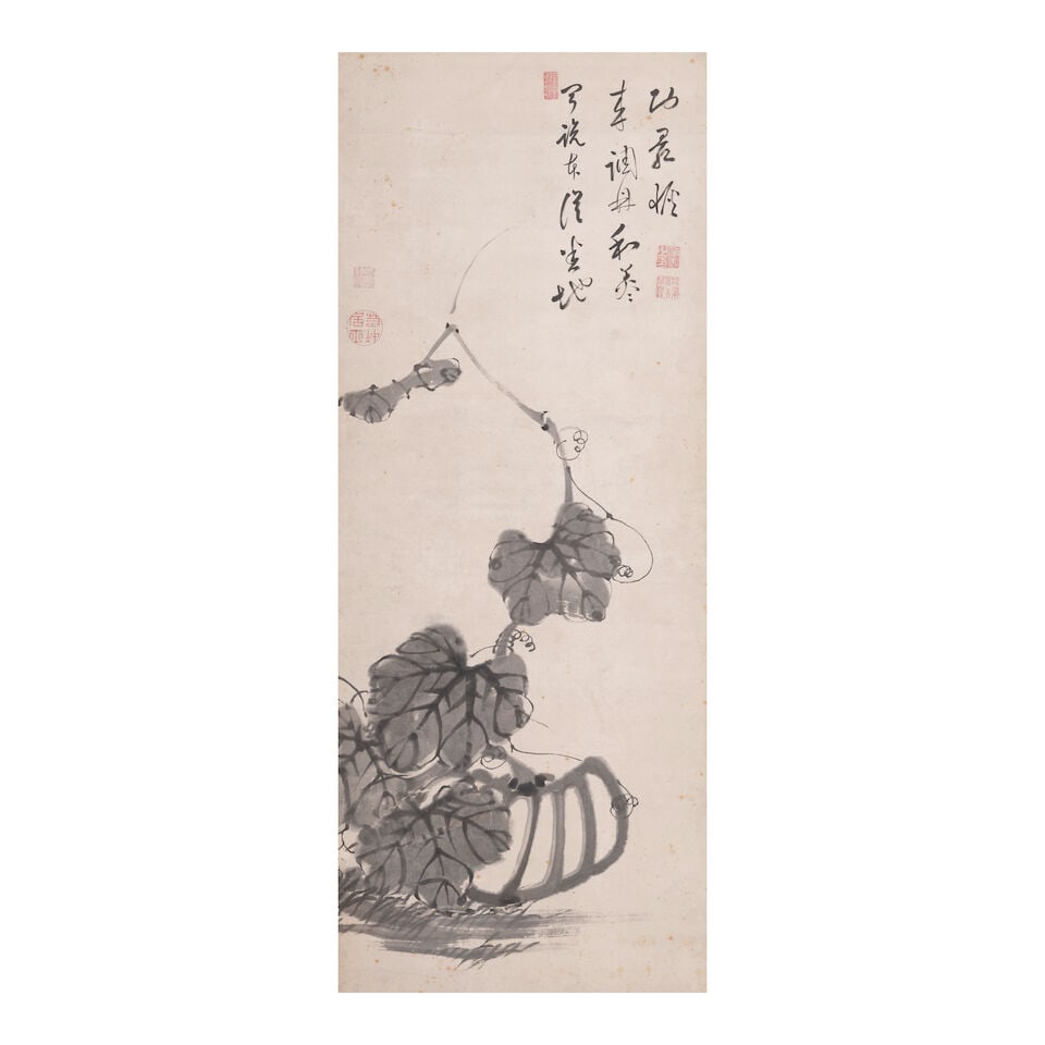 ITŌ JAKUCHŪ (1716-1800) A Japanese Large Hanging Scroll Painting of a Pumpkin on the V... (1 of 1)