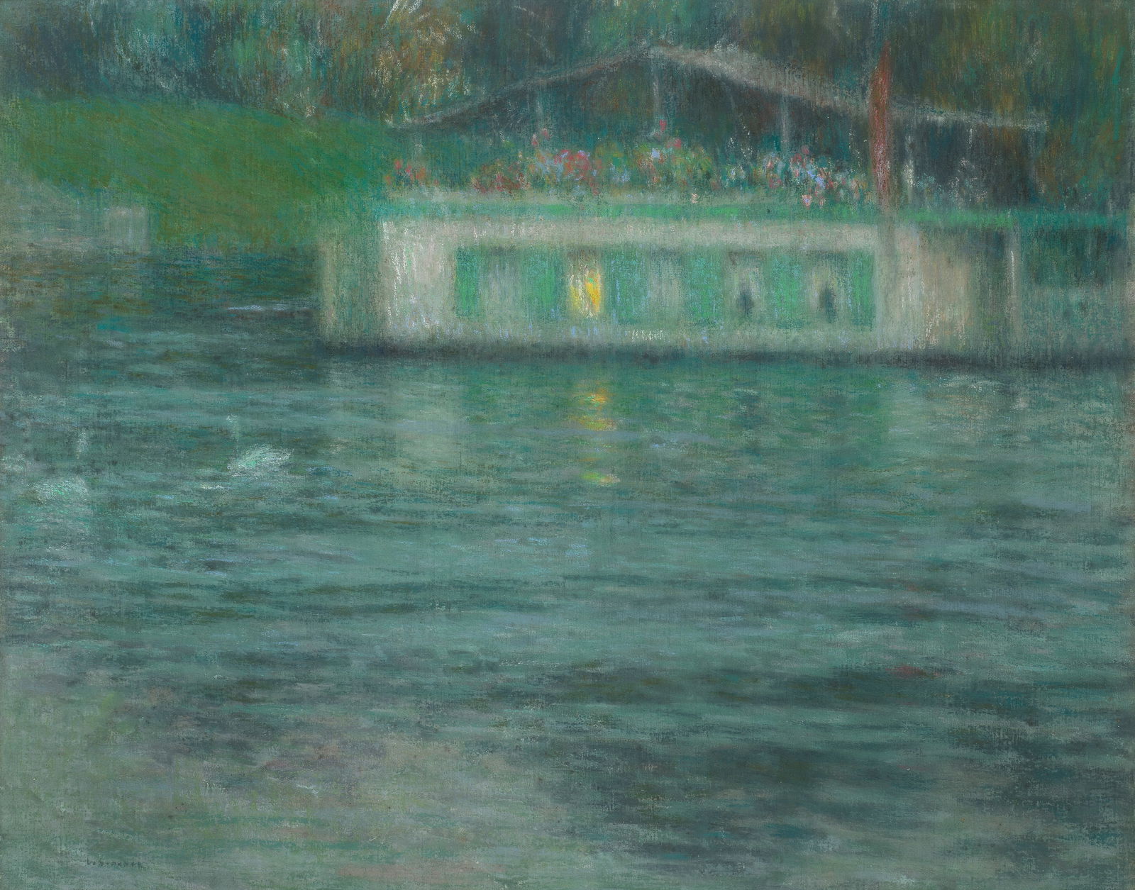 HENRI LE SIDANER (1862-1939) House boat, Tamise (Executed in 1908): HENRI LE SIDANER (1862-1939) House boat, Tamise signed 'Le Sidaner' (lower left) gouache and pastel on canvas 65.4 x 81.3cm (25 3/4 x 32in). Executed in 1908 Footnotes: Provena