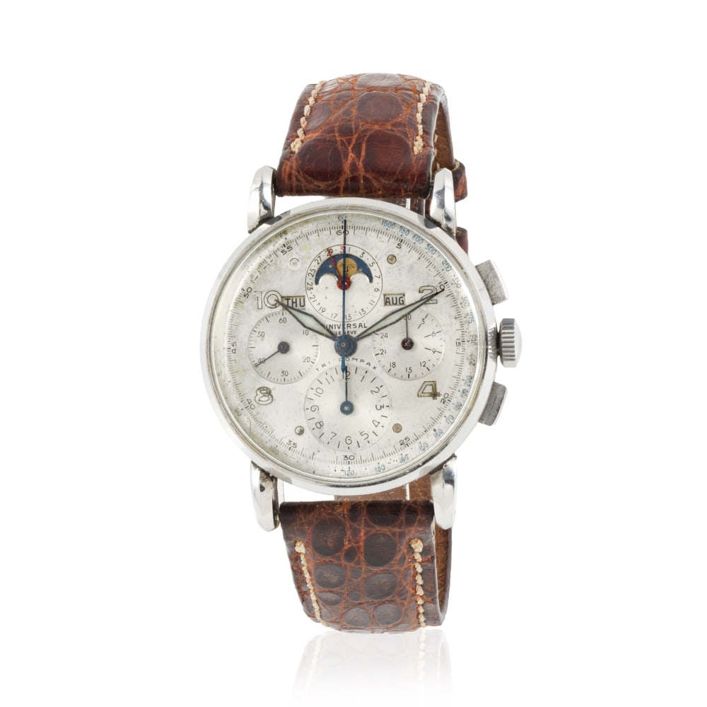 Universal Genève. A stainless steel manual wind triple calendar chronograph wristwatch with... (1 of 1)