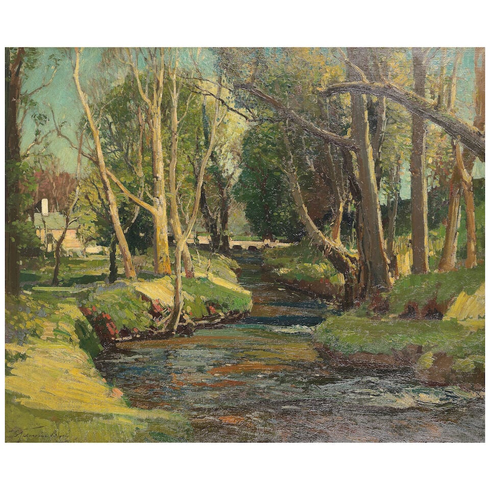 Samuel John Lamorna Birch, RA, RWS, RWA (British, 1869-1955) A woodland stream: Samuel John Lamorna Birch, RA, RWS, RWA (British, 1869-1955) A woodland stream signed 'S J Lamorna Birch' (lower left) oil on canvas 76 x 92cm (29 15/16 x 36 1/4in). Footnotes: Provenance With A. Vivi