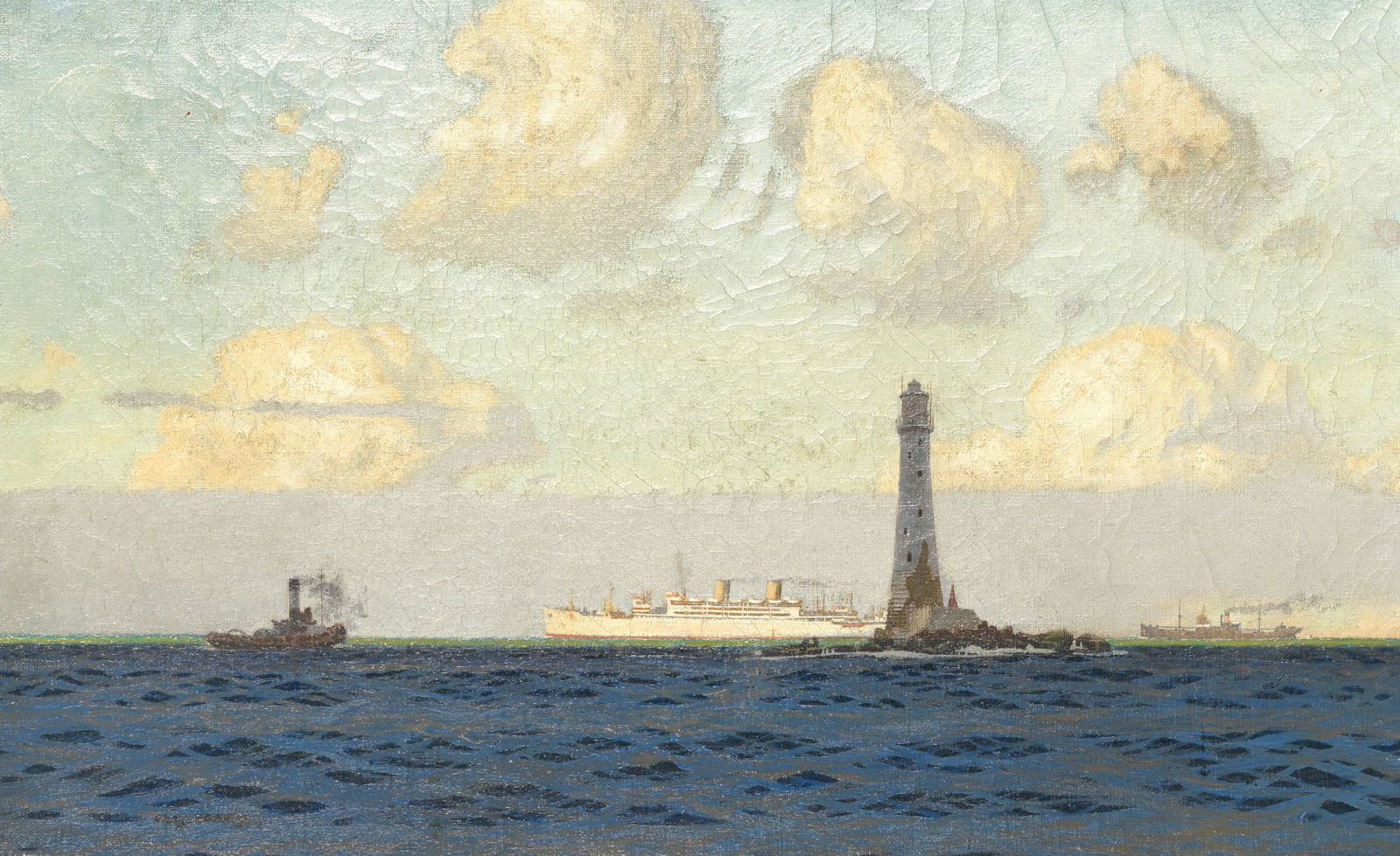 Charles Pears, RSMA (British, 1873-1958) The Wolf Rock Lighthouse with shipping in the distance: Charles Pears, RSMA (British, 1873-1958) The Wolf Rock Lighthouse with shipping in the distance signed 'Chas PEARS' (lower left) oil on canvas 42.2 x 66.7cm (16 5/8 x 26 1/4in). This lot is subject to
