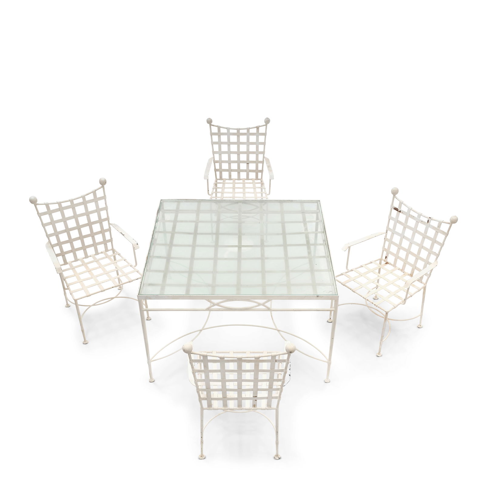 MARIO PAPPERZINI (ACTIVE 20TH CENTURY) Set of Four Armchairs and Dining Table1960sfor Salterini,...: MARIO PAPPERZINI (ACTIVE 20TH CENTURY) Set of Four Armchairs and Dining Table 1960s for Salterini, painted wrought iron height of chairs 36in (91.4cm); width 24 1/2in (62.2cm); depth 23in (58.4cm); he