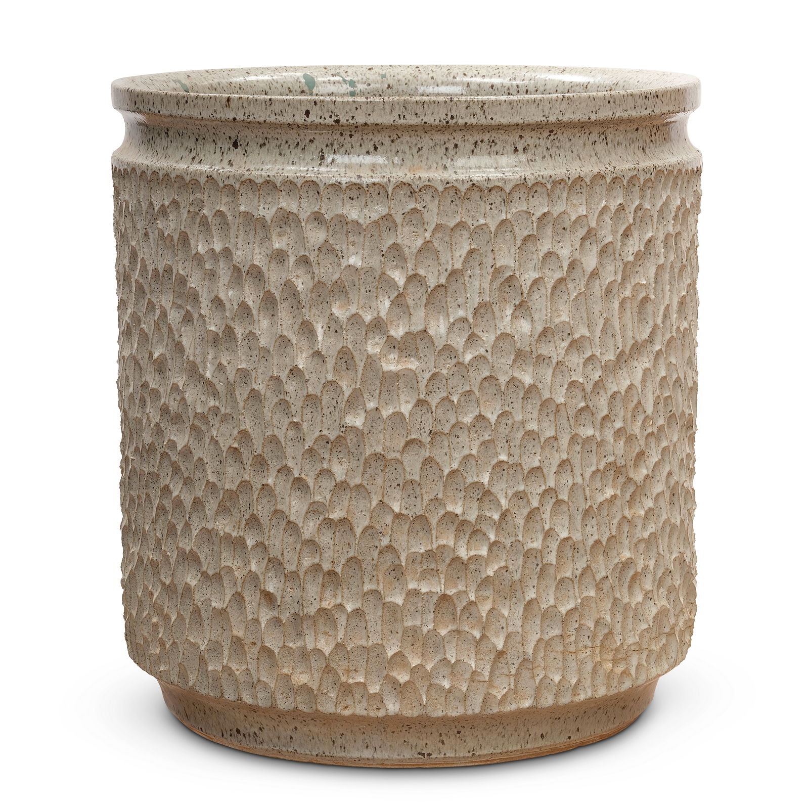 DAVID CRESSEY (1916-2013) AND ROBERT MAXWELL (1932-2020) Thumbprint Plantercirca 1970for Earthge...: DAVID CRESSEY (1916-2013) AND ROBERT MAXWELL (1932-2020) Thumbprint Planter circa 1970 for Earthgender Ceramics, glazed stoneware height 19 3/8in (49.2cm); diameter 18in (45.7cm)