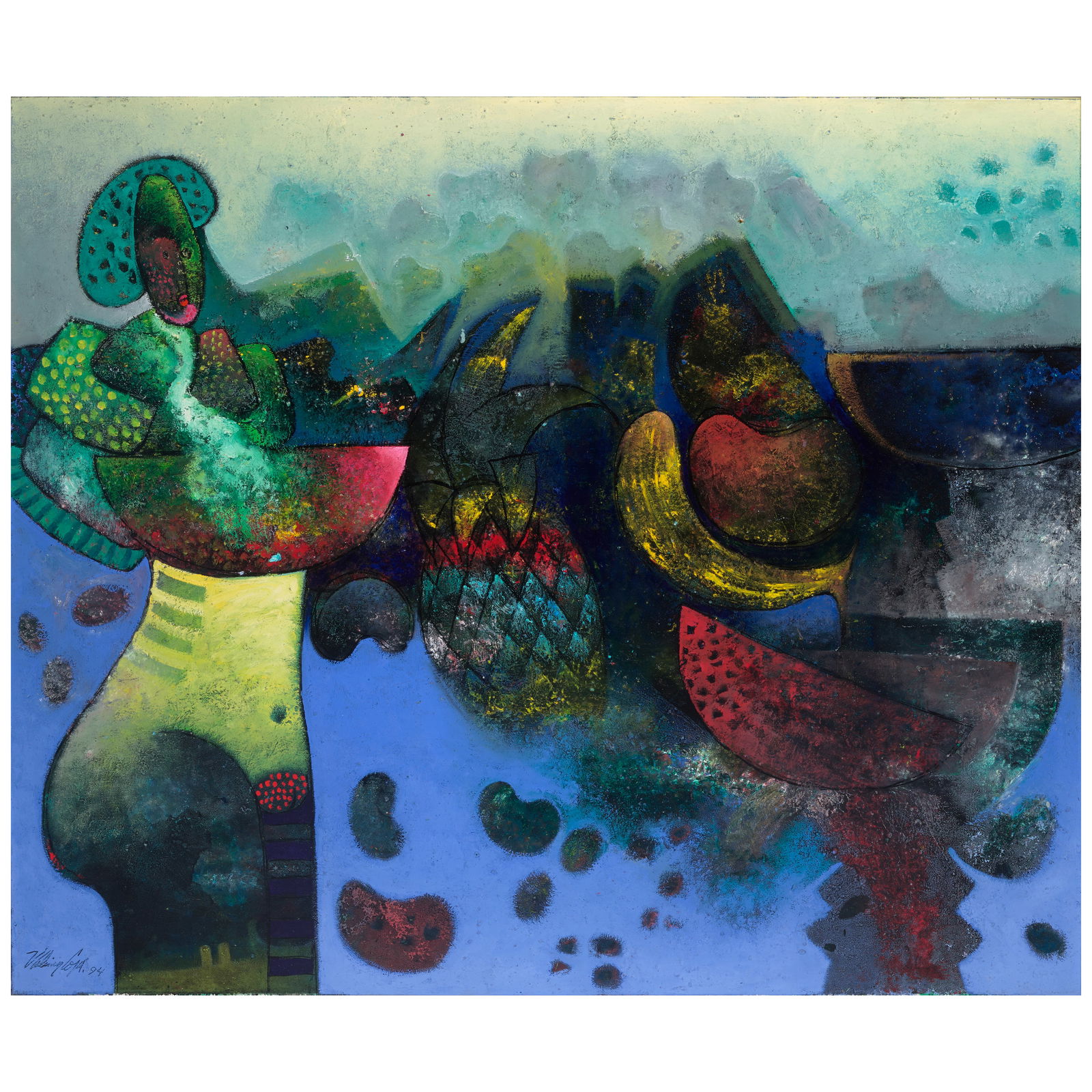 VLADIMIR CORA (BORN 1951) Mujer y Frutas1994oil and acrylic on canvas, signed and dated 'Vladimi... (1 of 1)