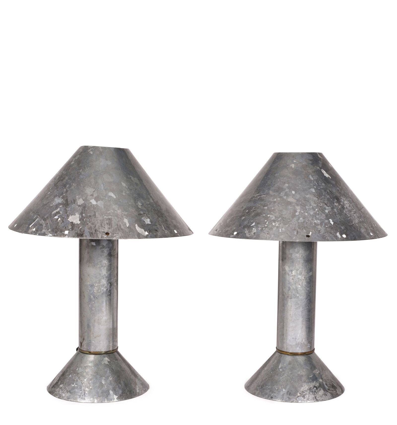 RON REZEK (BORN 1946) Pair of Zinc Table Lampscirca 1985patinated zinc, brass, with maker's labe... (1 of 1)