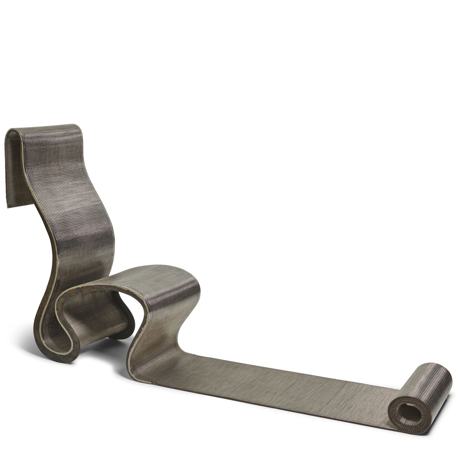 RON ARAD (BORN 1951) Narrow Papardelle Chairdesigned 1992number 11 from an edition of 20, woven ...: RON ARAD (BORN 1951) Narrow Papardelle Chair designed 1992 number 11 from an edition of 20, woven stainless steel mesh, steel, inscribed 'Ron Arad 11/20' height 40in (102cm); length 81in (206.5cm); de