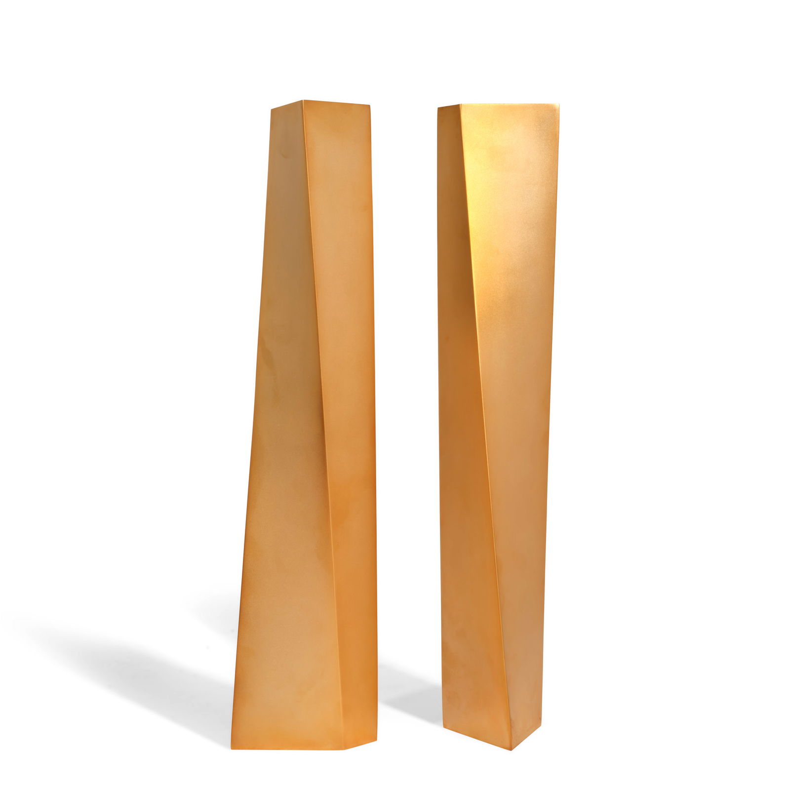 ZAHA HADID (1950-2016) Two Crevasse Vases2005for Officina Alessi, from the edition of 999 plus 5...: ZAHA HADID (1950-2016) Two Crevasse Vases 2005 for Officina Alessi, from the edition of 999 plus 5 artist's proofs, gold-plated stainless steel, stamped 'OFFICINA ALESSI | INOX 18/10 | ZAHA HADID | 20