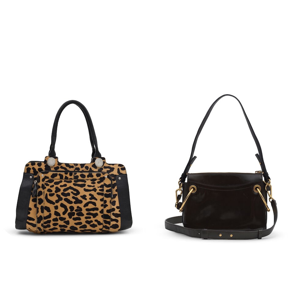 Marianne Faithfull: Two Designer Handbags, Roger Vivier and Chloe,: Marianne Faithfull: Two Designer Handbags, Roger Vivier and Chloe, comprising: a Roger Vivier leopard print calf hair handbag, black leather trim with silver tone hardware, 35cm wide, 25cm high; toget