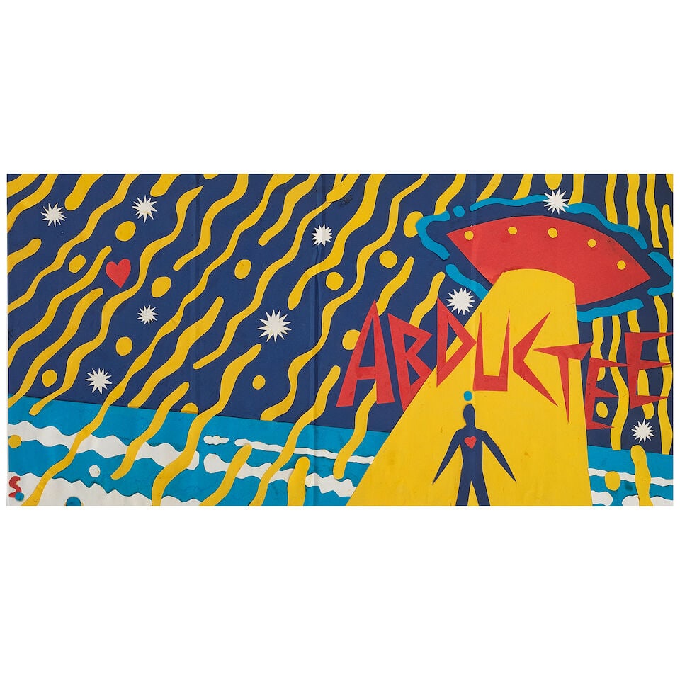 Martin Sharp (Australian, 1942-2013): Abductee, circa 2000,: Martin Sharp (Australian, 1942-2013): Abductee, circa 2000, mixed media collage, with words 'Abductee' emblazoned on the right, framed and glazed, 19 3/10in x 30 7/10in (49cm x 78cm) Footnotes: Maria