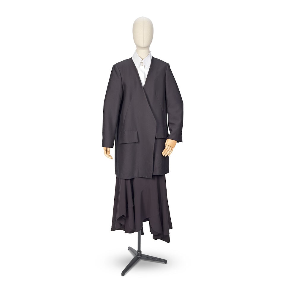 Marianne Faithfull: Designer Separates,: Marianne Faithfull: Designer Separates, to include an altered white cotton Chanel dress shirt, labelled size FR 50, a black mid-length Chloe coat, labelled size FR 44, a pair of black straight-cut Chl