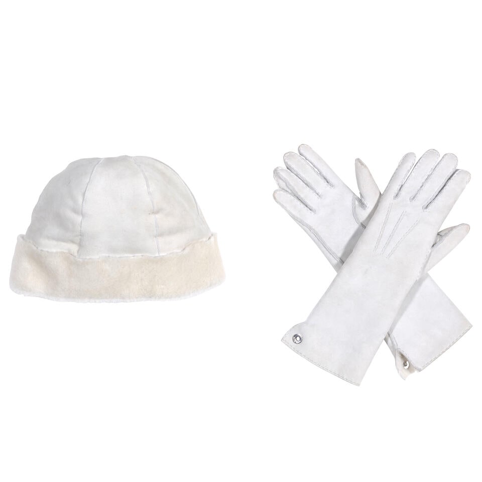 LORO PIANA: IVORY SUEDE SHEARLING HAT AND GLOVES SET (1 of 1)
