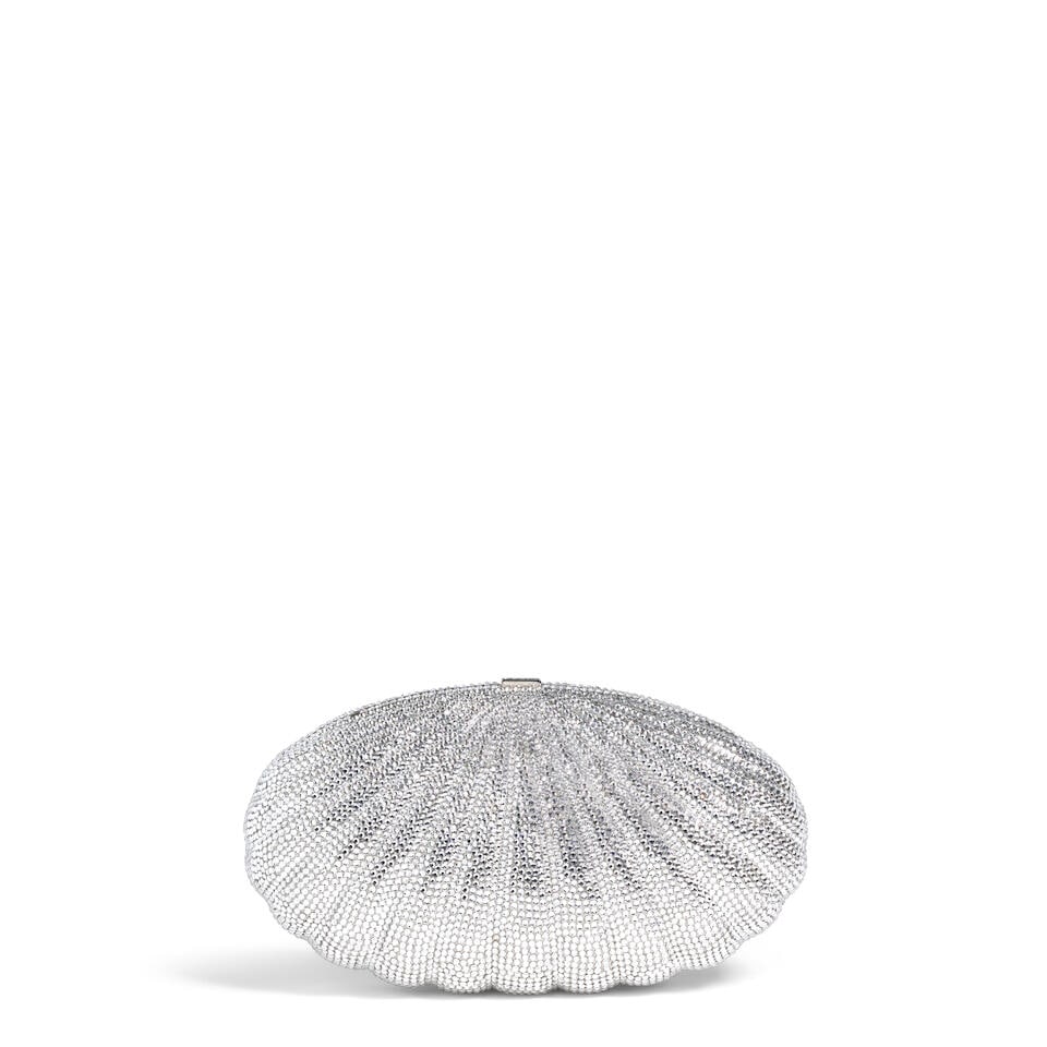JUDITH LEIBER: EMBELLISHED SILVER SHELL MINAUDIERE: JUDITH LEIBER: EMBELLISHED SILVER SHELL MINAUDIERE • Two Matching Pill Boxes Included • Measures 19 cm x 11 cm x 7 | Optional Chain Drop 50 cm OVERALL CONDITION: Excellent | No missing sto