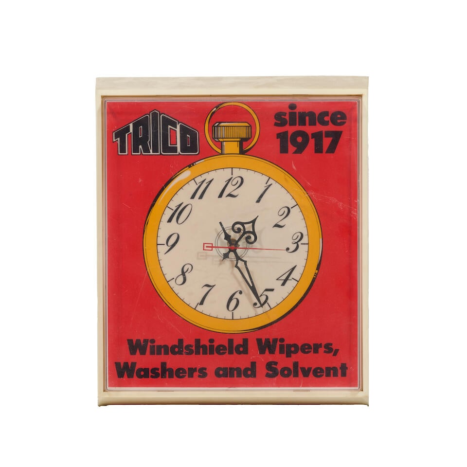Clock' 'Trico' Wind Shield Wipers, Washers, and Solvent since 1917: Clock' 'Trico' Wind Shield Wipers, Washers, and Solvent since 1917 Clock' 'Trico' Wind Shield Wipers, Washers, and Solvent since 1917. Promotional electric and illuminated wall clock of the Trico bran
