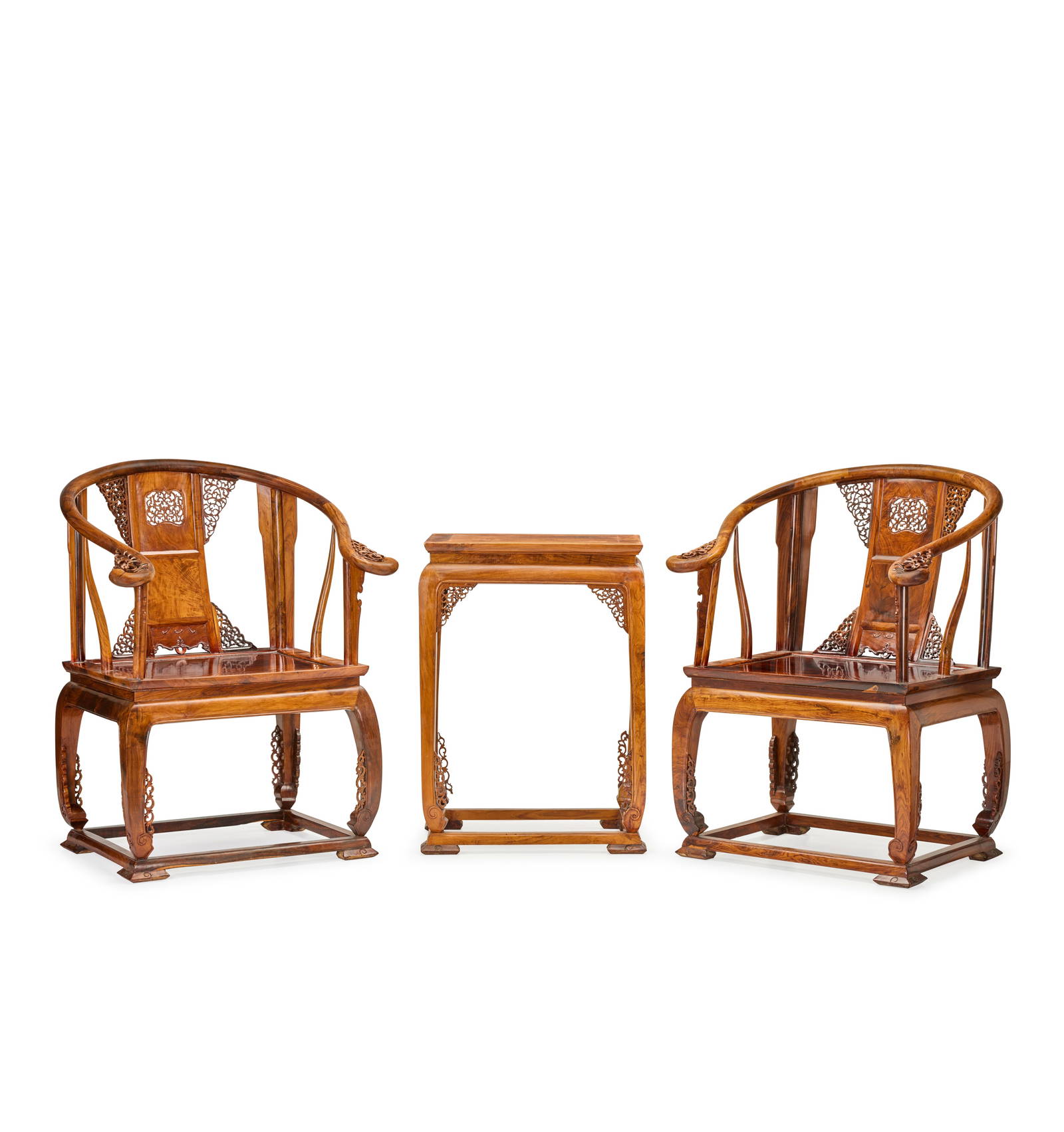 A PAIR OF HUANGHUALI CHAIRS AND A TABLE 20th century (3)