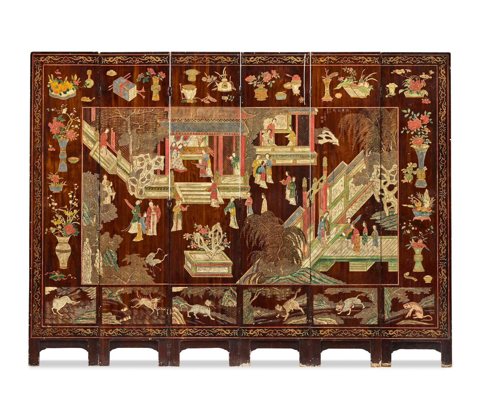 A SIX-PANEL COROMANDEL SCREEN Dated 1928