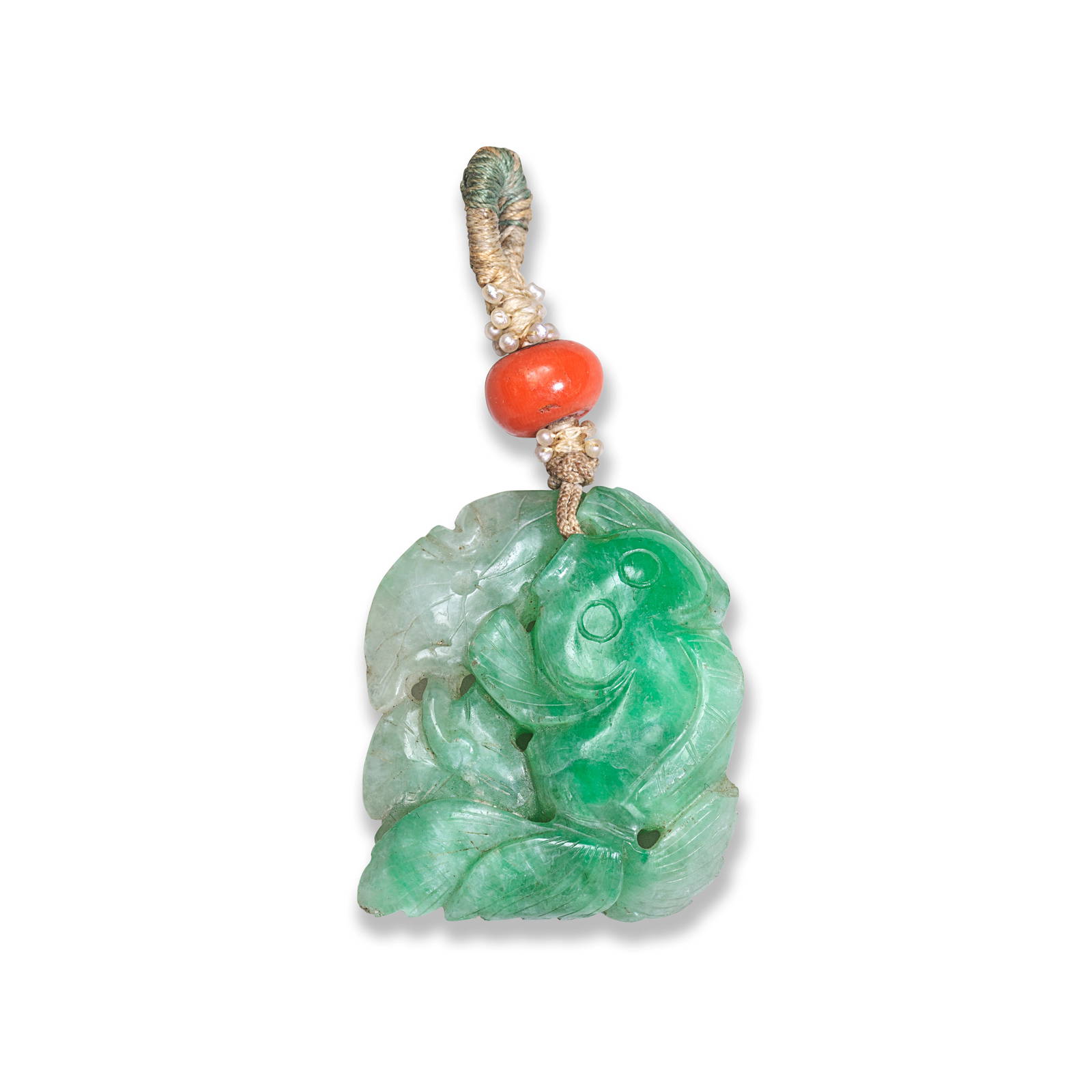 A CARVED JADEITE 'GOLDFISH' PENDANT 19th/20th century
