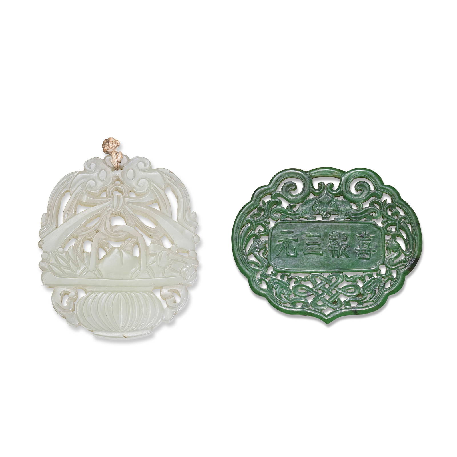 A SPINACH JADE PLAQUE AND A WHITE JADE PLAQUE 18th/19th century (2)
