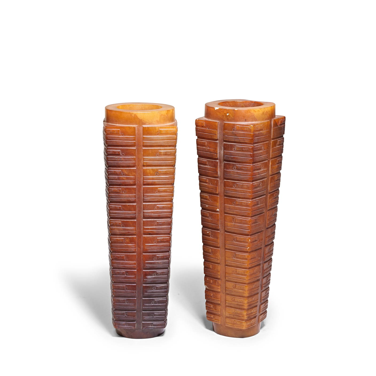 A PAIR OF LARGE JADE CONG 20th century (4)