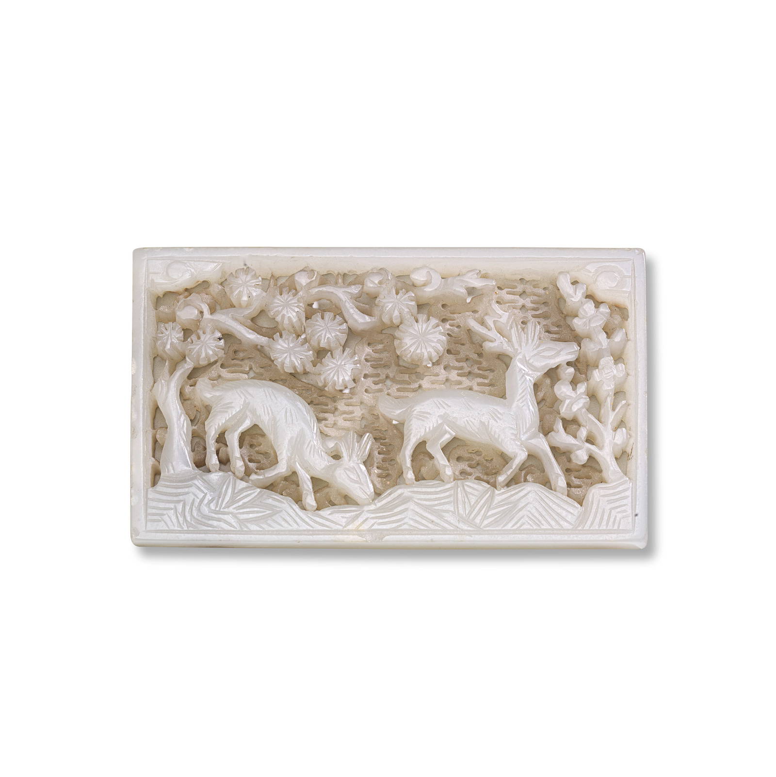 A PALE GREEN JADE RETICULATED 'DEER' PLAQUE Ming Dynasty
