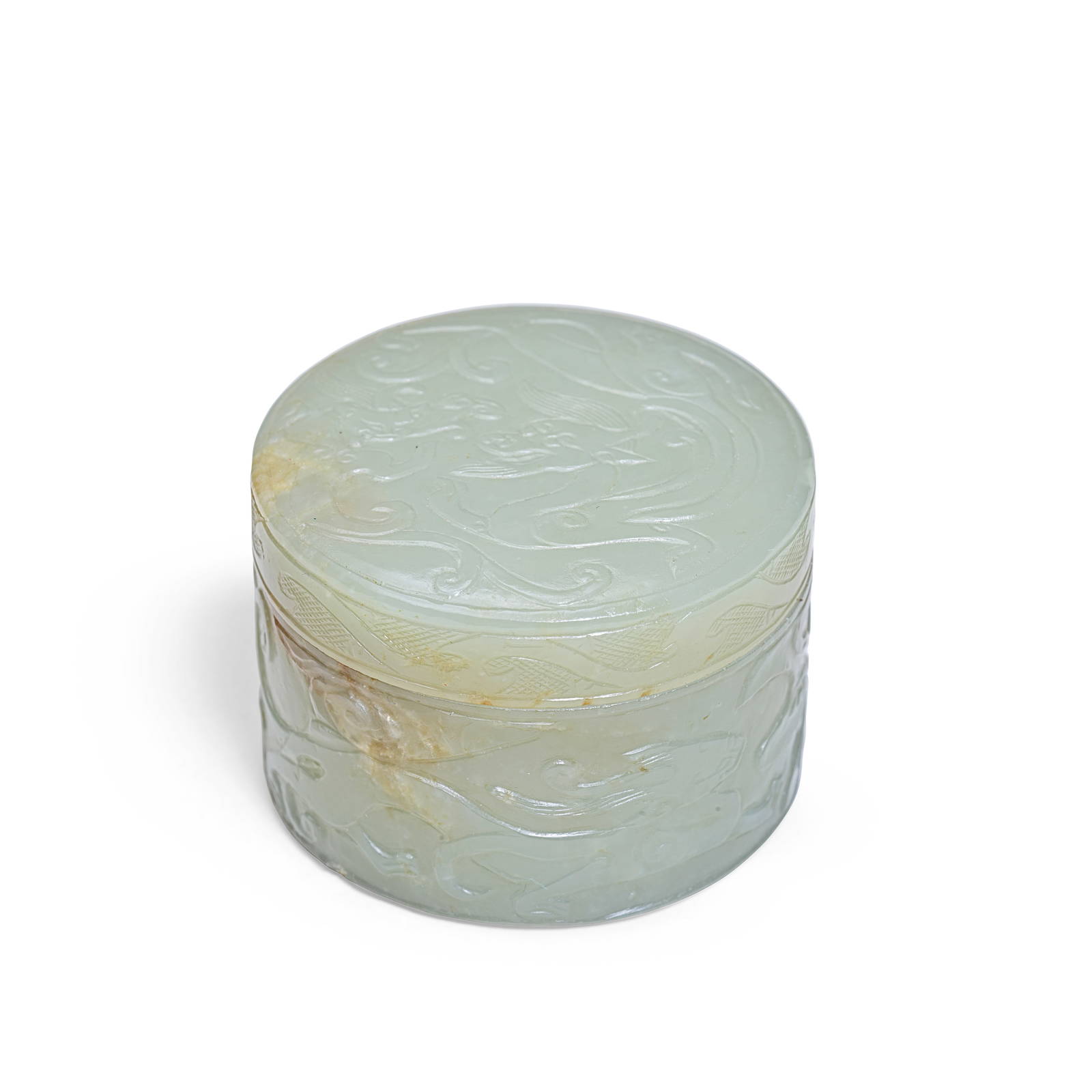 A SMALL CELADON JADE CIRCULAR BOX AND COVER Ming Dynasty (2)