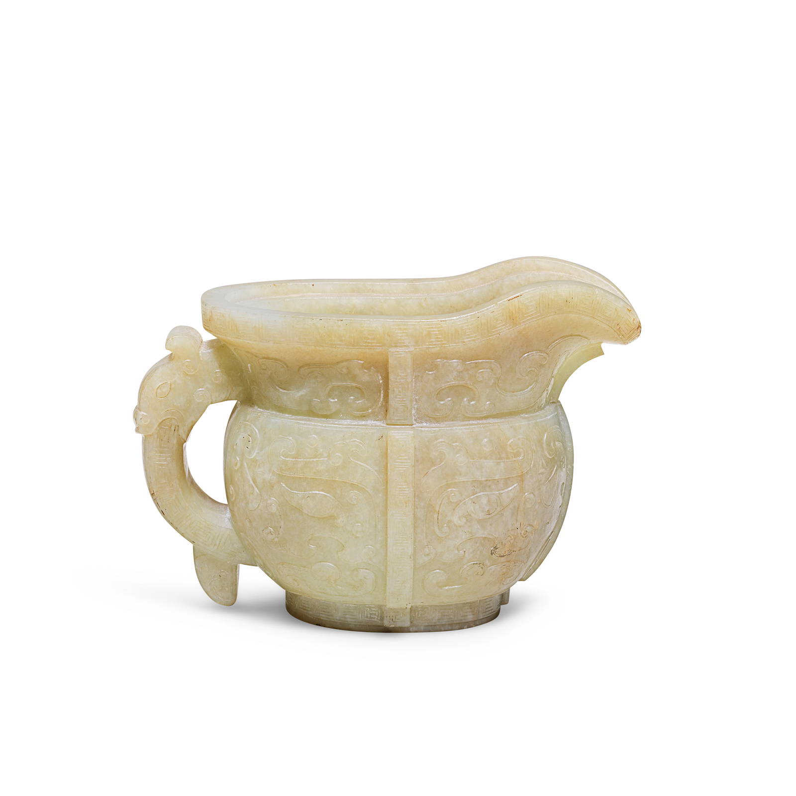 A PALE CELADON JADE POURING VESSEL, GUANG 19th century