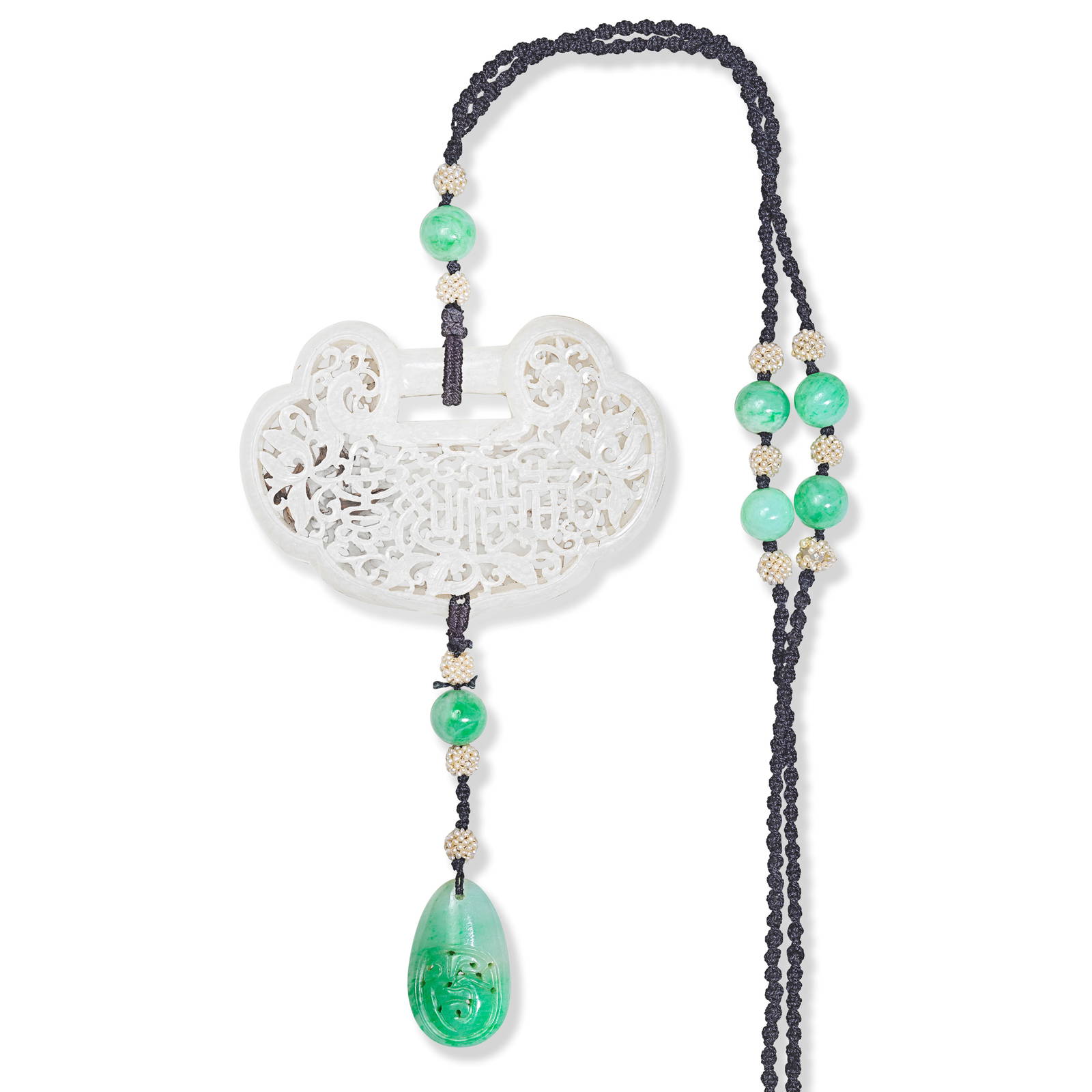 A WHITE JADE LOCK-FORM POMANDER 18th century (2)