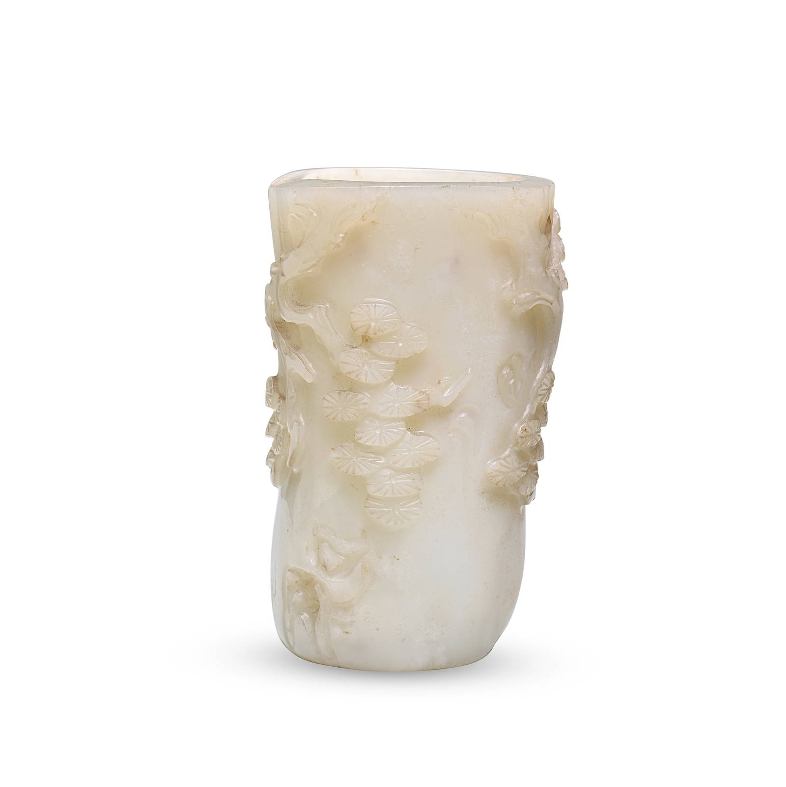 A WHITE JADE 'PINE TRUNK' BRUSHPOT, BITONG 18th/19th century (2)
