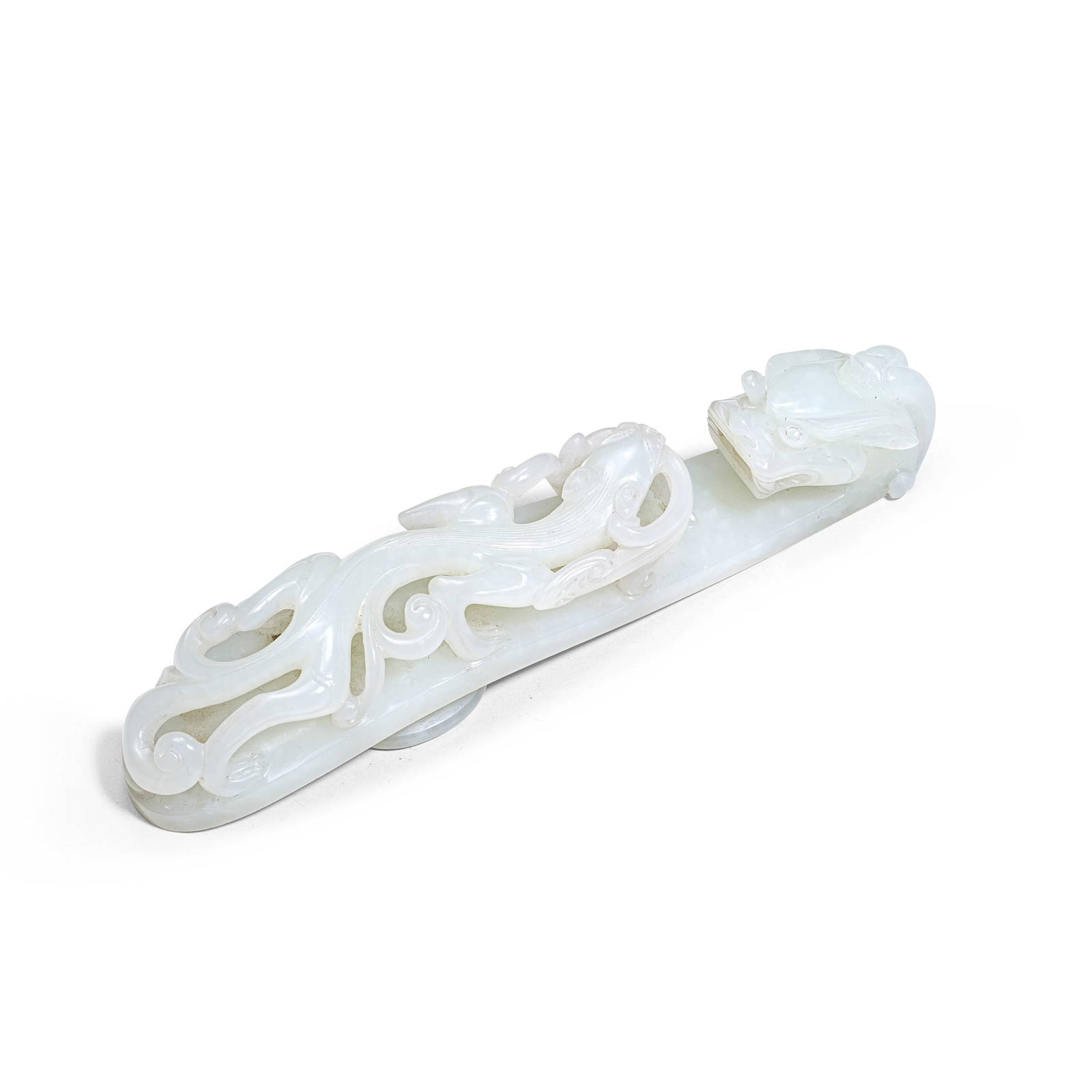 A WHITE JADE 'CHILONG' BELT HOOK Qing Dynasty