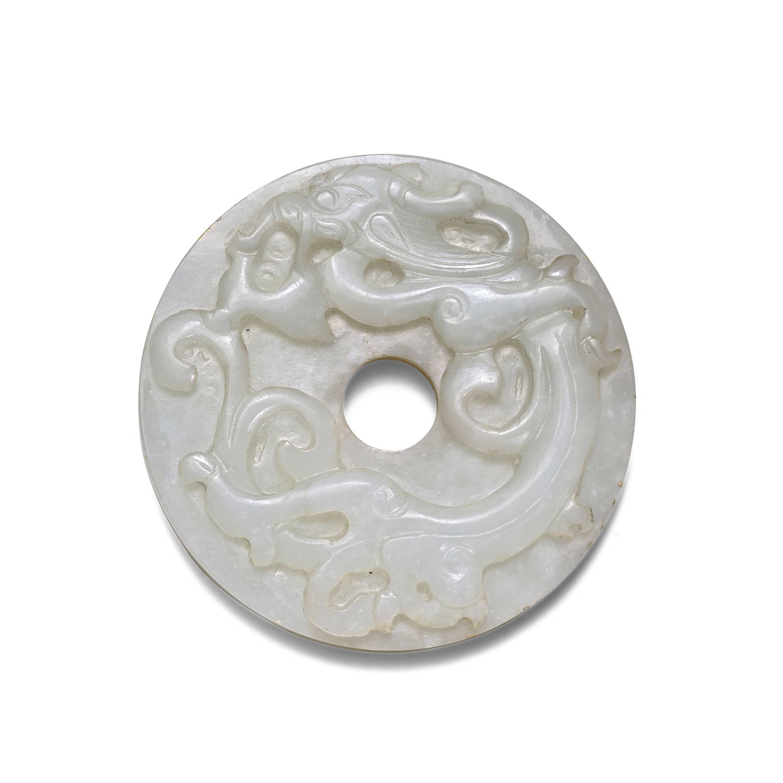 A JADE 'CHILONG' CIRCULAR DISC, BI 18th/19th century (2)